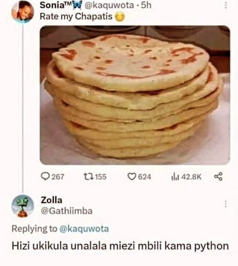 Sonia ww kaquwota 5h rate my chapatis 624 iluı 42.8k 8 zolla gathiimba replying