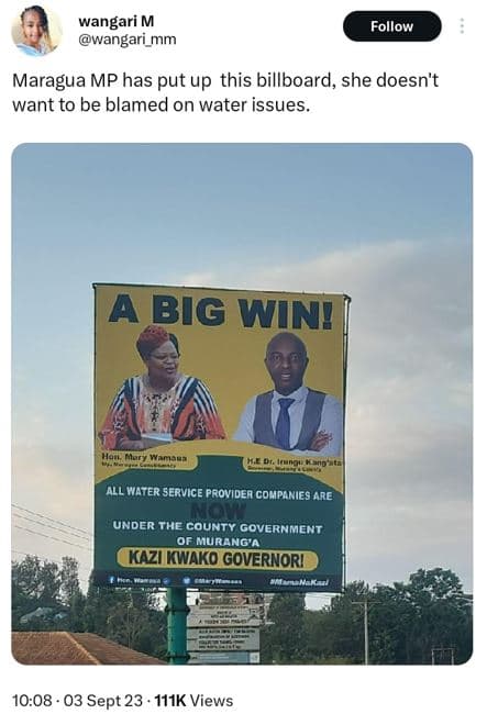 Wangari m wangari_mm follow maragua mp has put up this billboard, she doesn't wa