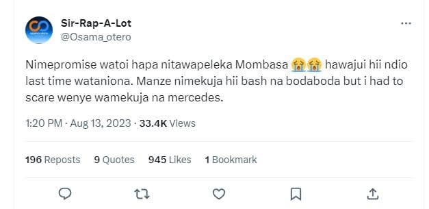 Sirrapalot osama_otero nimepromise watoi hapa nitawapeleka mombasa èf hawajui hi