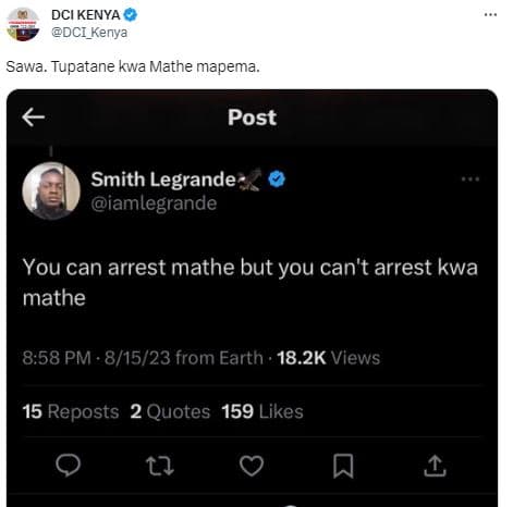 Dci kenya dci_kenya sawa tupatane kwa mathe mapema post smith legrande iamlegran