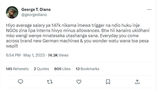 George t. diano georgediano hiyo average salary ya 147k nikama imewa trigger na