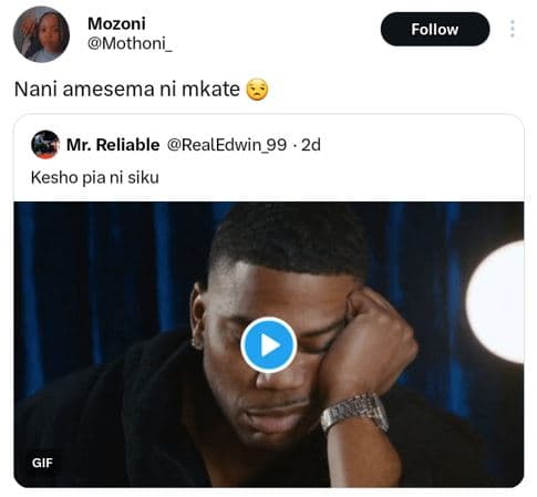 Mozoni mothoni follow nani amesema ni mkate mr. reliable realedwin 99 2d kesho p