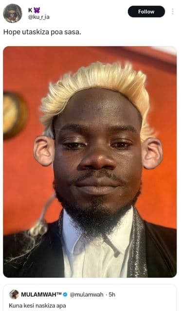 Follow kuria hope utaskiza poa sasa mulamwahtm mulamwah kuna kesi naskiza apa