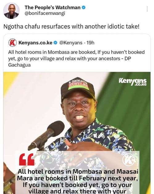 The people's watchman bonifacemwangi ngotha chafu resurfaces with another idioti