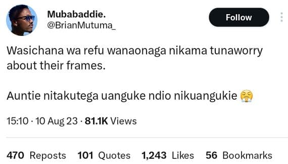 Mubabaddie. brianmutuma follow wasichana wa refu wanaonaga nikama tunaworry abou