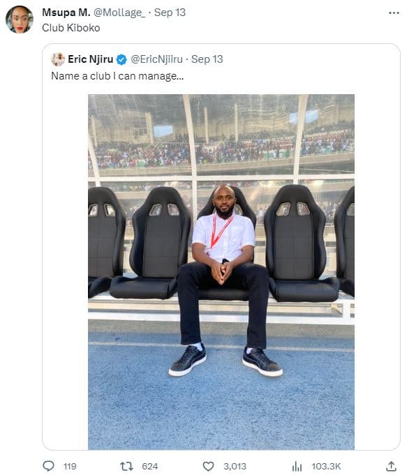 Msupa m. mollage sep 13 club kiboko eric njiru ericnjiiru sep 13 name a club can