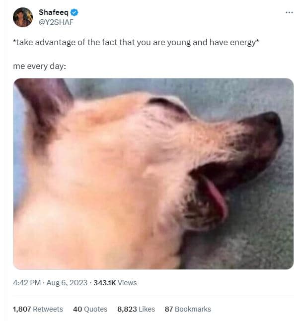 Shafeeq y2shaf 'take advantage of the fact that you are young and have energy me