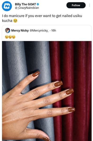 Billy the goat crazynairobian follow do manicure if you ever want to get nailed