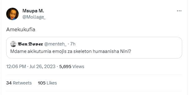 Msupa m mollage amekukufia ben doper menteh_ mdame akikutumia emojis za skeleton