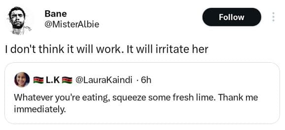 Bane misteralbie follow don't think it will work. it will irritate her lk laurak