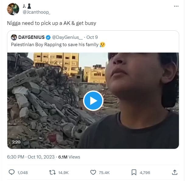 Jcanthoop_ nigga need to pick up a ak get busy daygenius daygenius oct 9 palesti