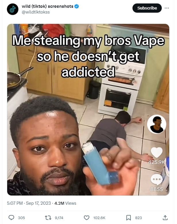 Wild tiktok screenshots wildtiktokss subscribe mestealing my bros vape sohe does