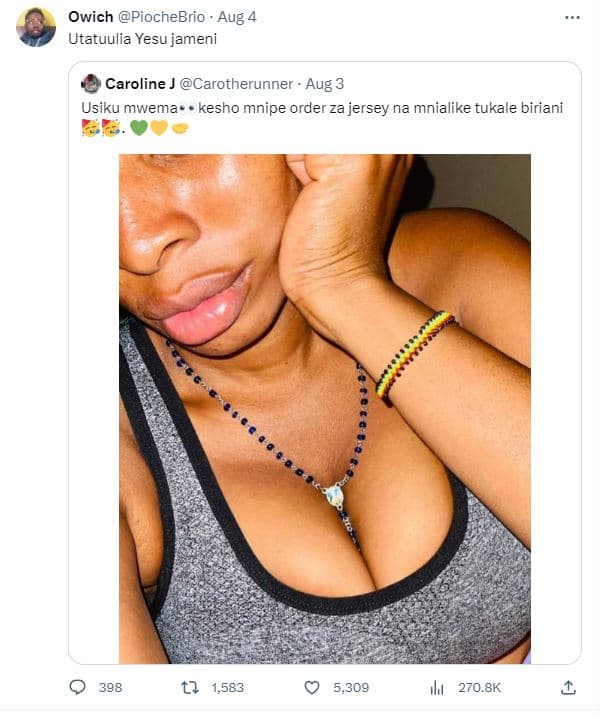 Owich piochebrio . aug 4 utatuulia yesu jameni caroline j carotherunner . aug 3