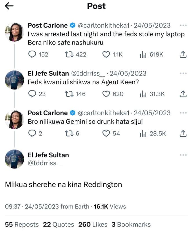 Post post carlone carltonkithekal . 2405 was arrested last night and the feds st