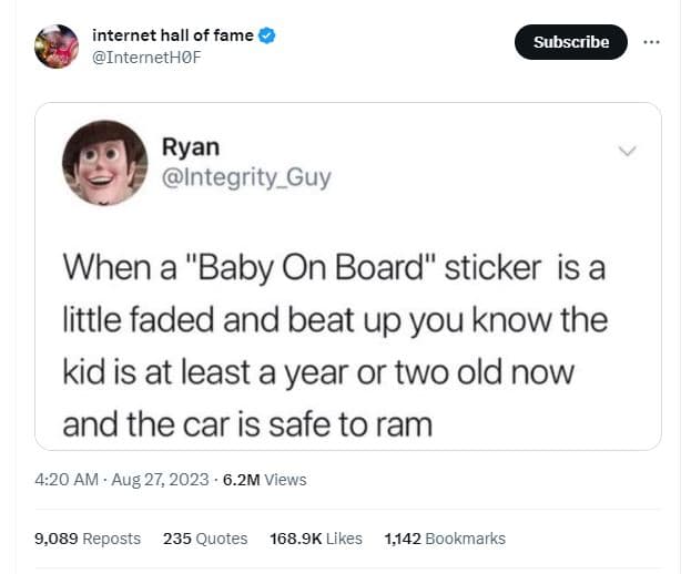 Internet hall of fame internethof subscribe ryan integrity_guy when a baby on bo