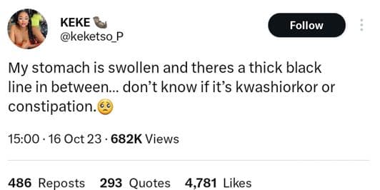 Keke keketso_p follow my stomach is swollen and theres a thick black line in bet