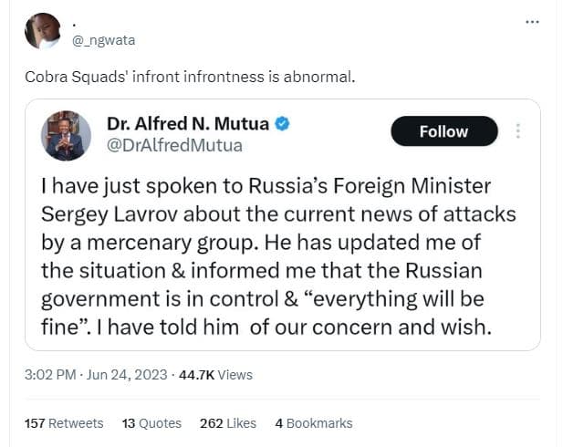 Ngwata cobra squads' infront infrontness is abnormal. dr. alfred n. mutua dralfr