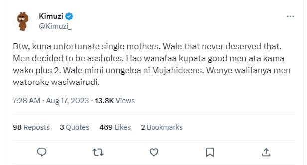 Kimuzi kimuzi _ btw, kuna unfortunate single mothers. wale that never deserved t