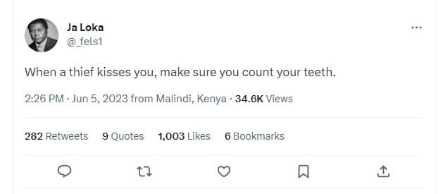 Ja loka _felsi when a thief kisses you make sure you count your teeth_ 226 pm ju