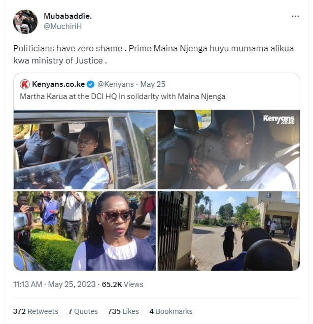 Mubabaddie muchirih politicians have zero shame . prime maina njenga huyu mumama