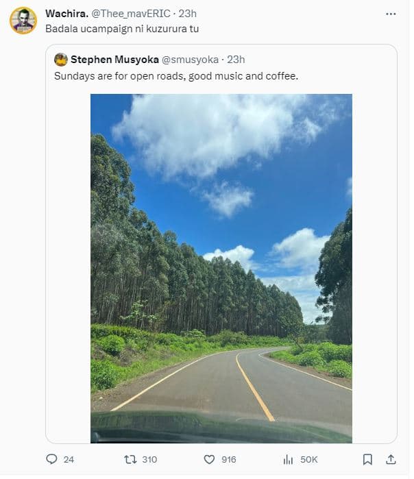 Wachira. thee_maveric . 23h badala ucampaign ni kuzurura tu stephen musyoka smus