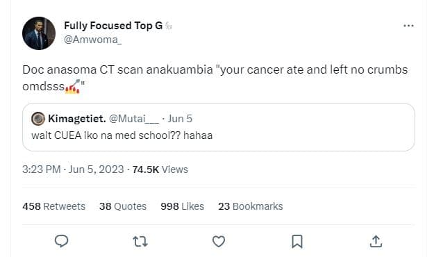 Fully focused top g amwoma_ doc anasoma ct scan anakuambia your cancer ate and l