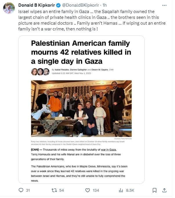 Donald b kipkorir donaldbkipkorir israel wipes an entire family in gaza the saqa
