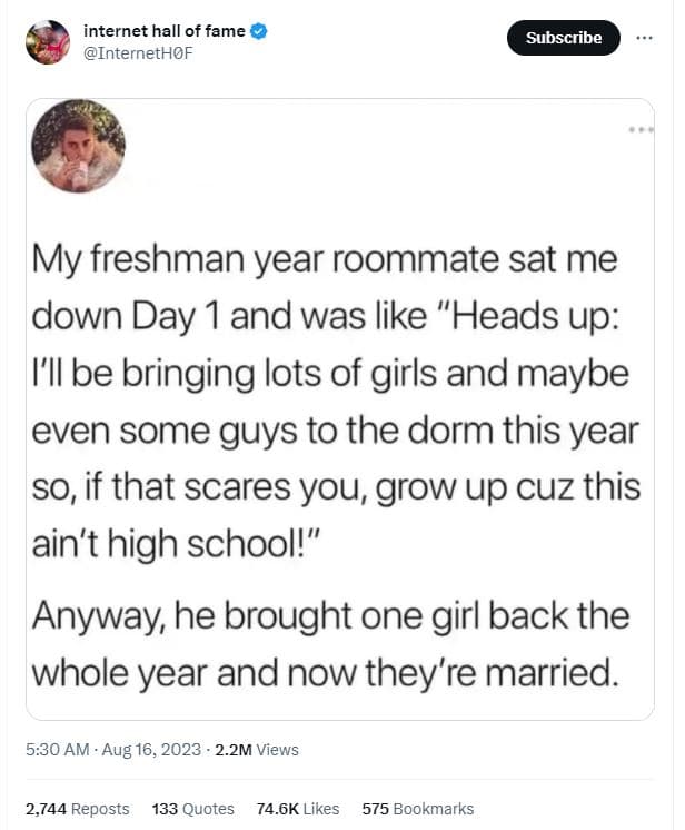 Internet hall of fame internethof subscribe my freshman year roommate sat me dow