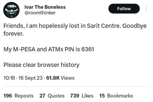 Ivar the boneless roomthinker follow friends, am hopelessly lost in sarit centre