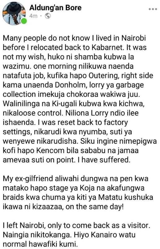 Aldung'an bore 4m many people do not know lived in nairobi before relocated back