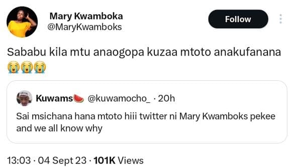 Mary kwamboka marykwamboks follow sababu kila mtu anaogopa kuzaa mtoto anakufana