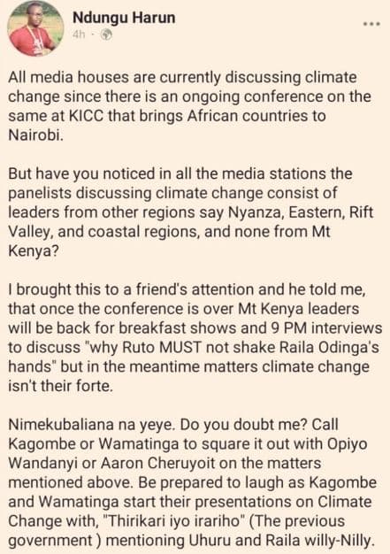 Ndungu harun all media houses are currently discussing climate change since ther