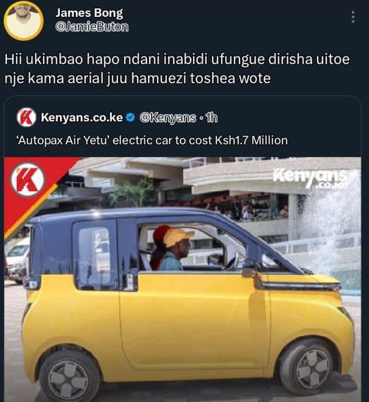 James bong janiebuton hii ukimbao hapo ndani inabidi ufungue dirisha uitoe nje k