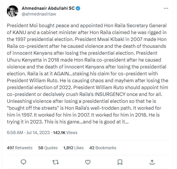 Ahmednasir abdullahi sc ahmednasirlaw president moi bought peace and appointed h