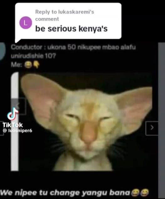 Reply to lukaskaremi's conment be serious kenya's conducior ukonn s0 olkupoo mba