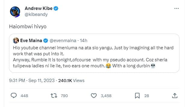 Andrew kibe kibeandy haiombwi hivyo eve maina evenmaina 14h hio youtube channel