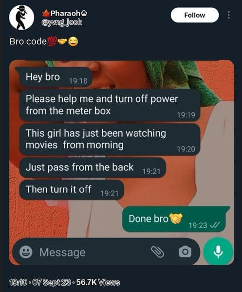 Pharaohe mig jooh follow bro code hey bro 19,18 please help me and turn off powe