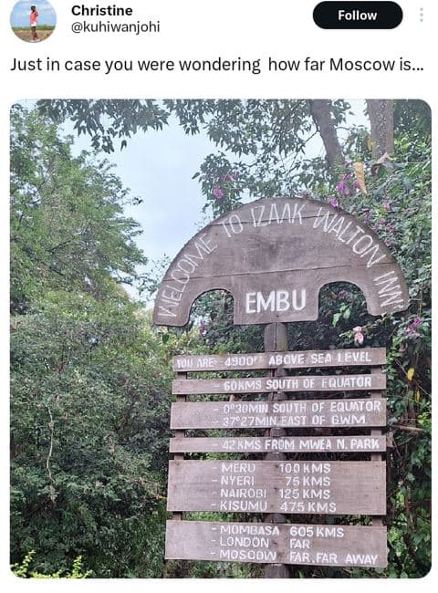 Christine kuhiwanjohi follow just in case you were wondering how far moscow is _