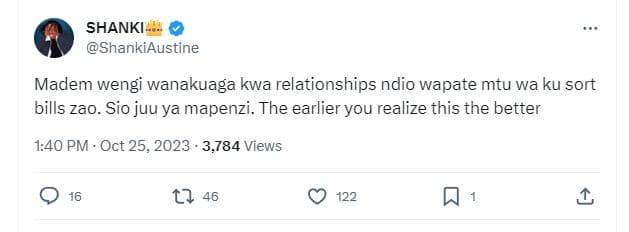 Shanki shankiaustine madem wengi wanakuaga kwa relationships ndio wapate mtu wa