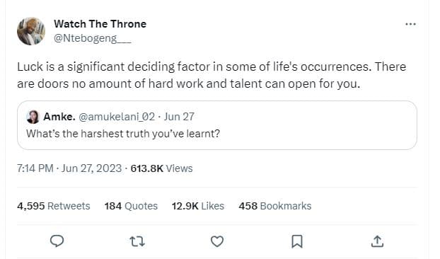 Watch the throne ntebogeng luck is a significant deciding factor in some of life