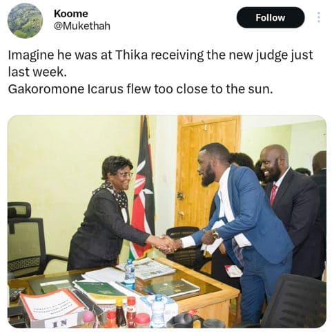 Koome mukethah follow imagine he was at thika receiving the new judge just last