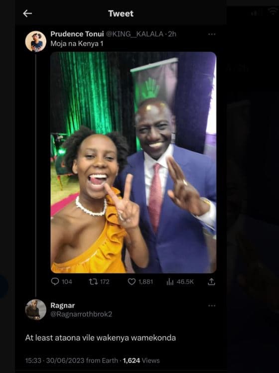 Tweet prudence tonui king kalala . 2h moja na kenya 104 ll 172 1,881 ahl 46 5k r