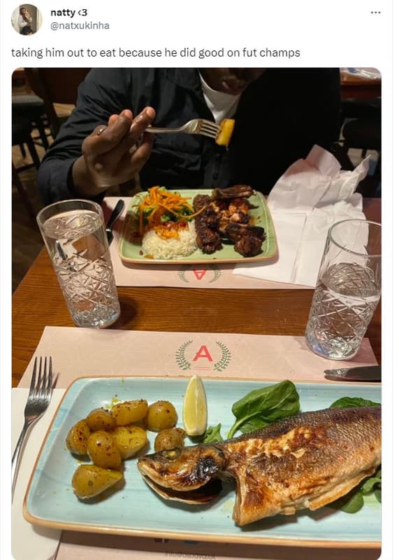 Natty 3 natxukinha taking him out to eat because he did good on fut champs a