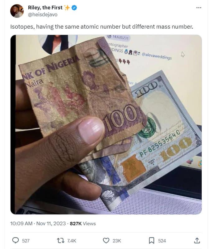 Riley the first heisdejavo isotopes having the same atomic number but different
