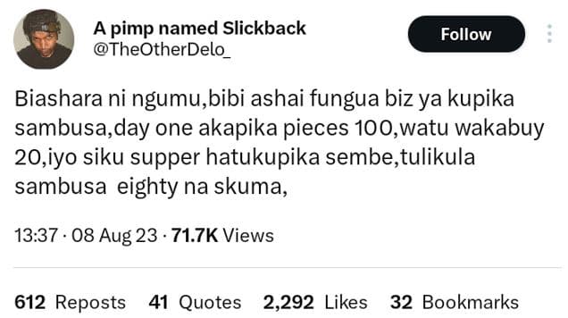 A pimp named slickback theotherdelo _ follow biashara ni ngumu,bibi ashai fungua