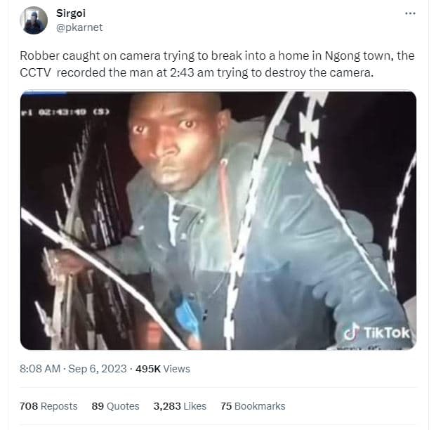 Sirgoi pkarnet robber caught on camera trying to break into a home in ngong town