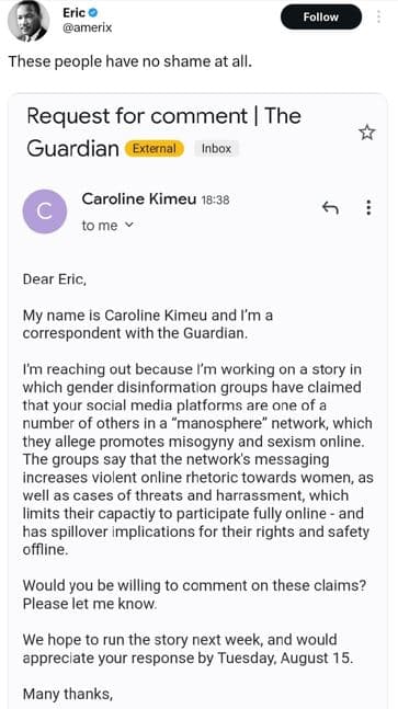 Eric amerix follow these people have no shame at all. request for comment the gu