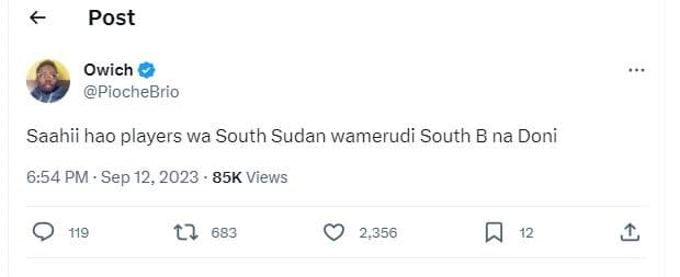 Post owich piochebrio saahii hao players wa south sudan wamerudi south b na doni