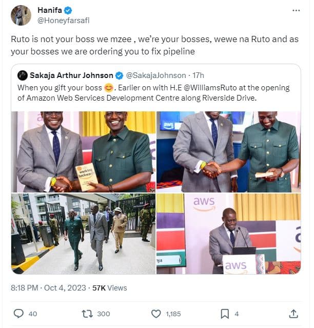 Hanifa honeyfarsafi ruto is not your boss we mzee we re your bosses wewe na ruto