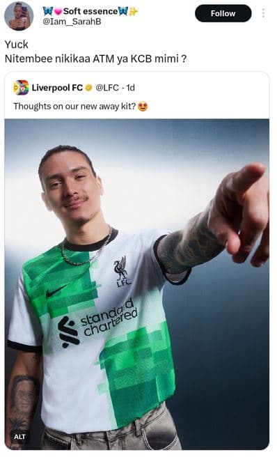 Soft essence iam sarahb follow yuck nitembee nikikaa atm ya kcb mimi ? liverpool